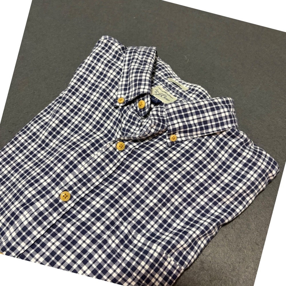 J.Crew Button Down Shirt Mens XL Navy White Gingham Cotton Fall Preppy Gingham